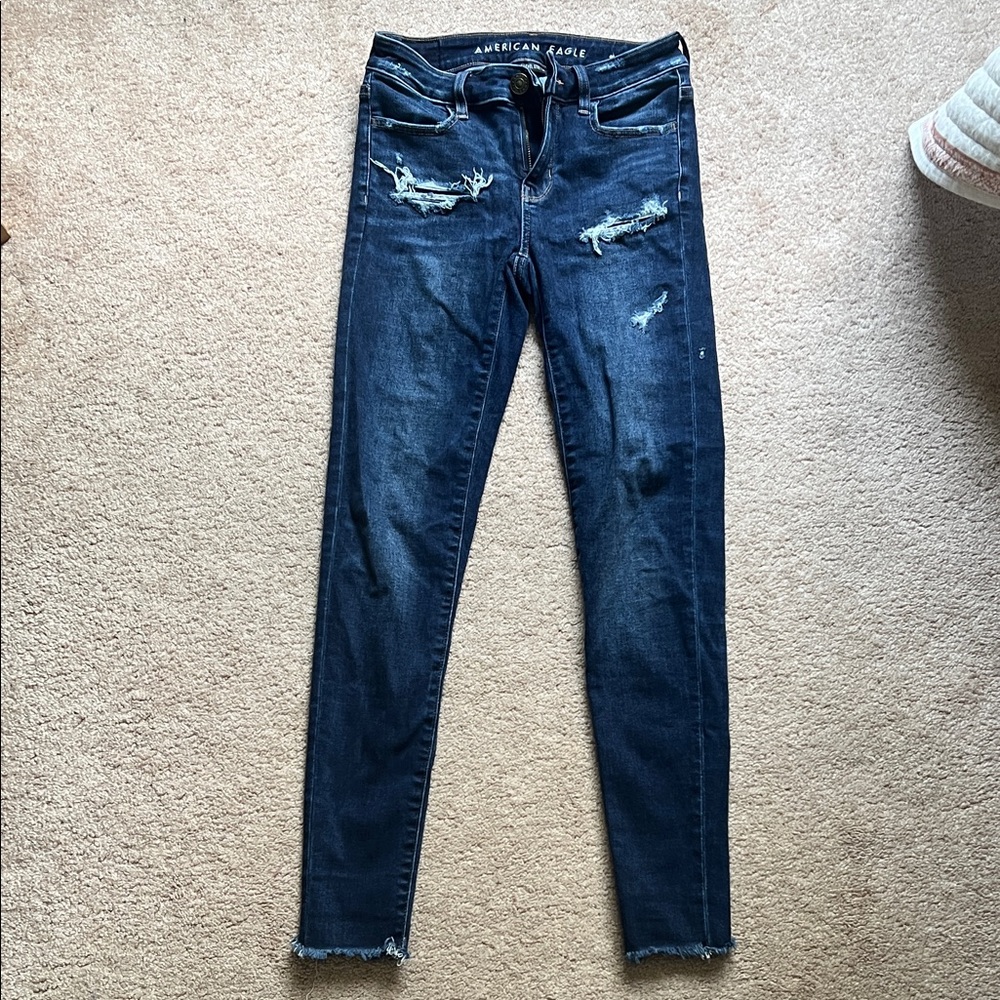 American Eagle Outfitters Women's Navy Ripped Skinny Jeans